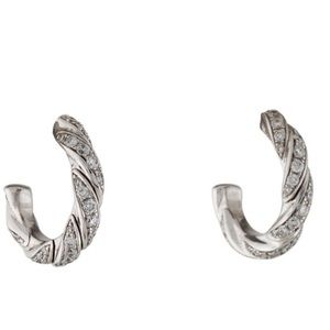 David Yurman 18k Diamond Pave Flex Huggie Hoop Earrings